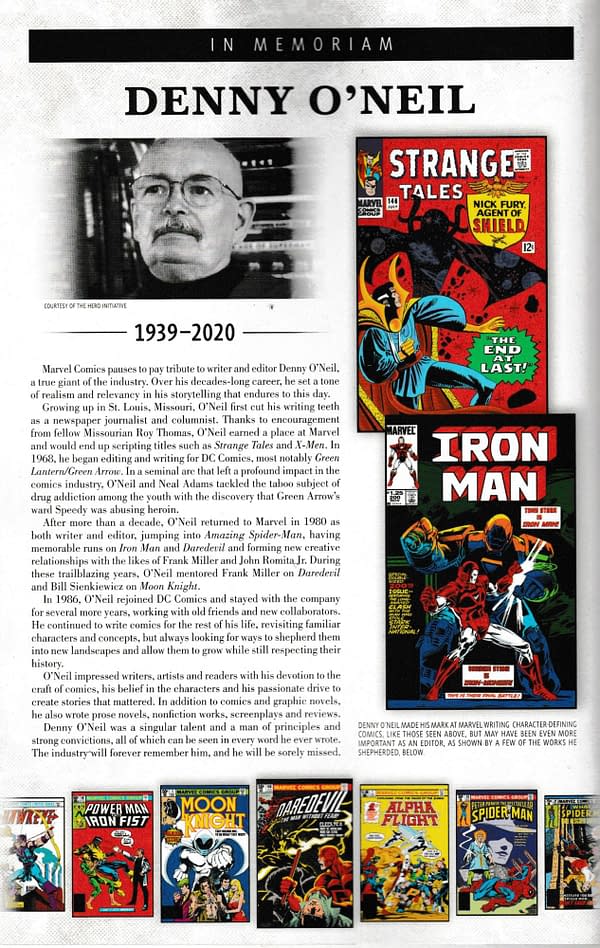 Dennis O'Neil Tributes In This Week's Marvel and DC Comics
