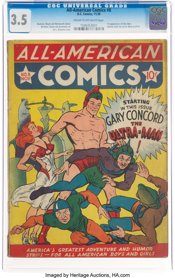 All-American Comics #8 Ultra-Man title splash, DC Comics 1939.