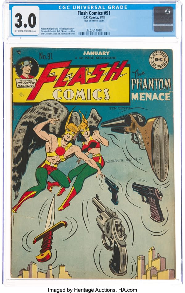 Flash Comics #91 (DC, 1948) featuring Hawkman and Hawkgirl.