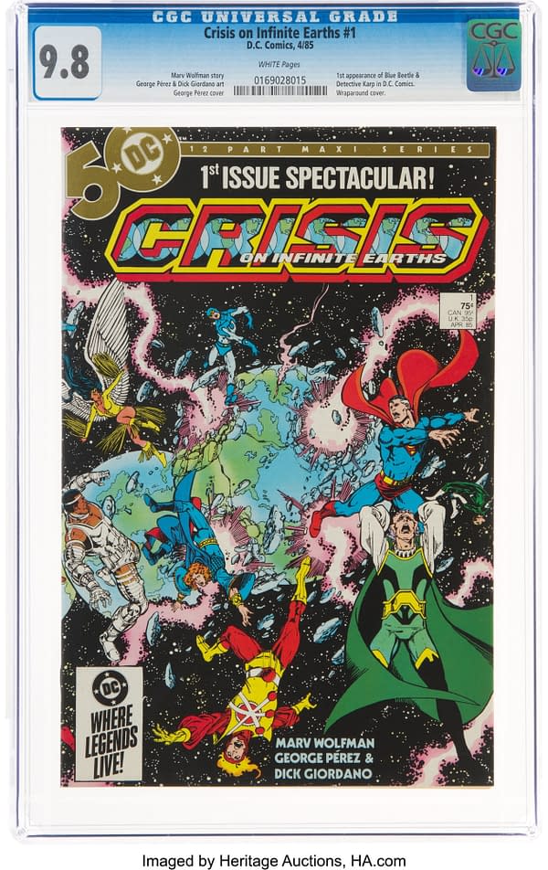 Crisis on Infinite Earths #1 (DC, 1985) CGC NM/MT 9.8 White pages.