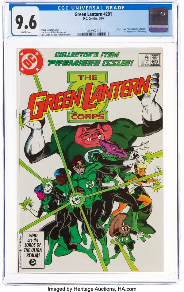 Green Lantern #201 (DC, 1986) featuring the first appearance of Kilowog and the beginning of the Green Lantern Corps series.