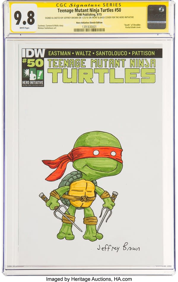 Jeffrey Brown Teenage Mutant Ninja Turtles #50 Hero Initiative Sketch Cover Edition Original Art. Credit: Heritage Auctions