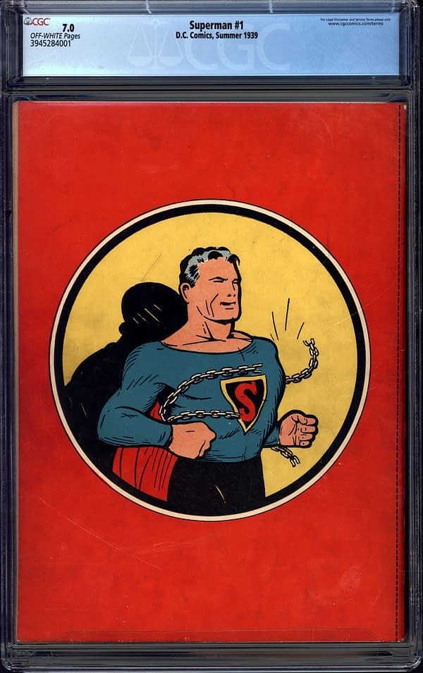 Superman #1 back cover, DC Comics 1939.