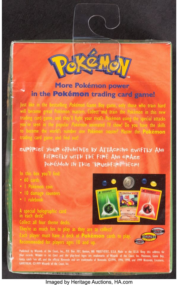 The back face of the box for the Brushfire theme deck from the Pokémon TCG. Currently available at auction on Heritage Auctions' website.