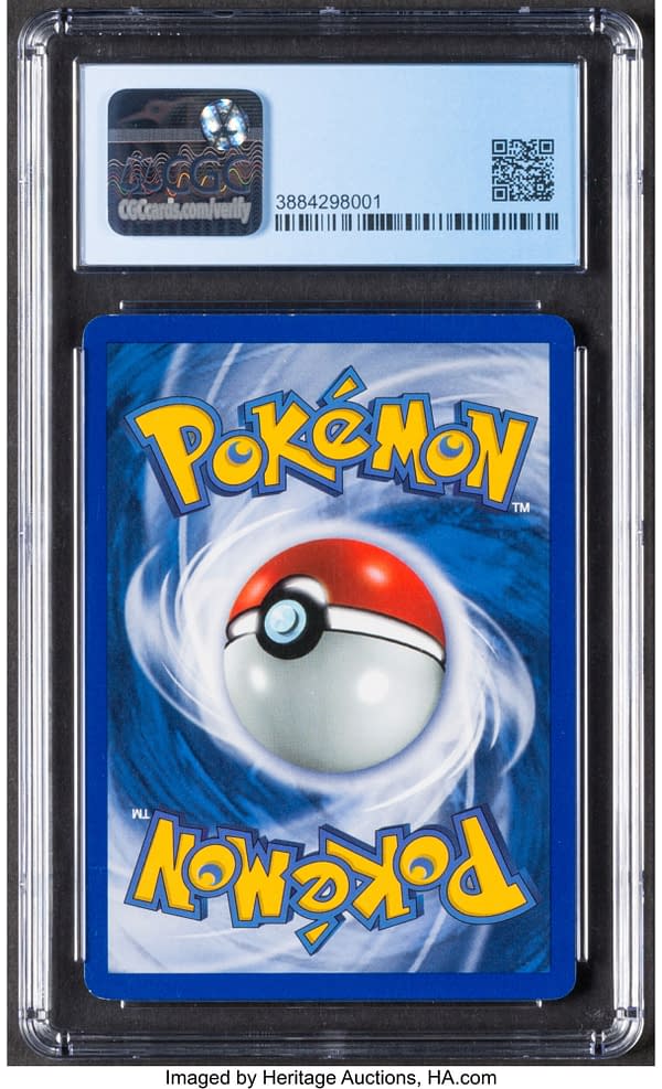 The back face of the shadowless, 1st edition copy of Charizard from the Pokémon TCG. Currently available at auction on Heritage Auctions' website.