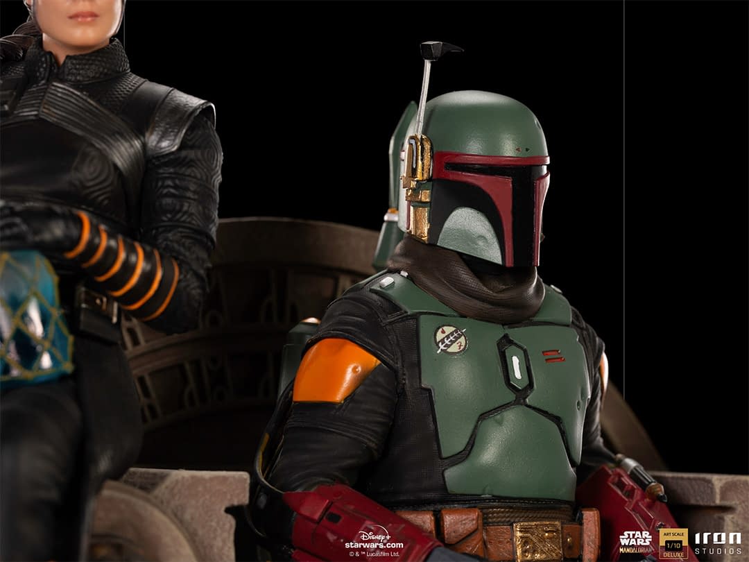 Boba Fett and Fennec Shand on Throne Statue Hits Iron Studios