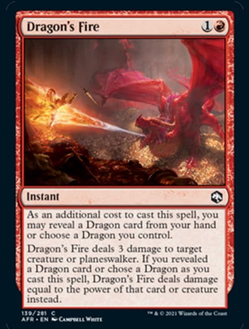 Dragon's Fire, a new red instant spell in Adventures in the Forgotten Realms, the upcoming set for Magic: The Gathering.