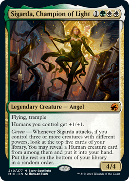 Sigarda, Champion of Light, a new legendary Angel creature card from Innistrad: Midnight Hunt, the next set for Magic: The Gathering.