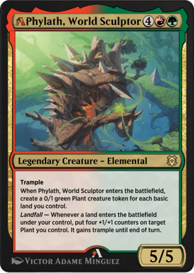 Phylath, World Sculptor, rebalanced for the Alchemy format. Image attributed to Wizards of the Coast for Magic: The Gathering.