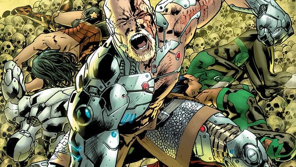 Cover to Justice League #28 by Bryan Hitch