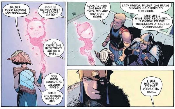 Freya Gives the Sex Talk to Thor and Balder in War of the Realms: Journey Into Mystery #1