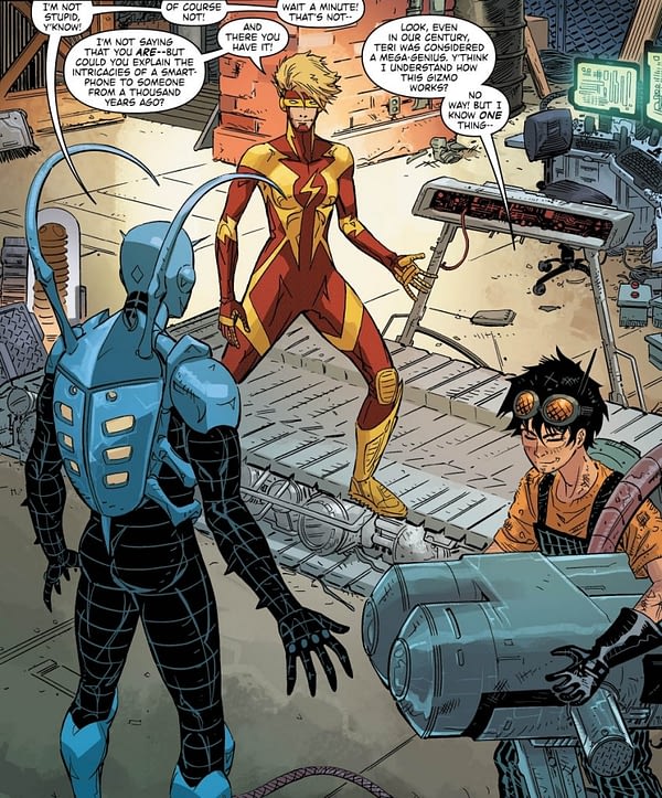 Interior art from Blue Beetle #13 by Scott Kolins and Romulo Fajardo Jr.