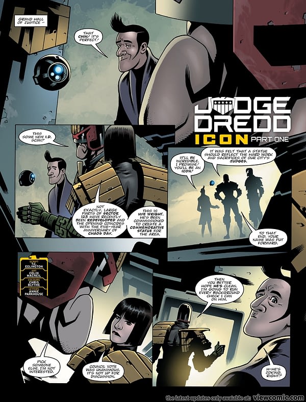 Interior art from 2000 AD #2050's Judge Dredd story by Colin MacNeil and Chris Blythe