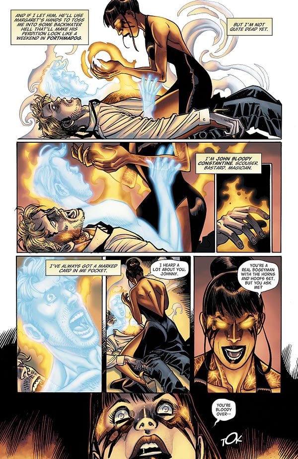 Hellblazer #24 art by Davide Fabbri, Christian Dalla Vecchia, and Carrie Strachan