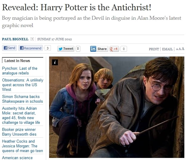 The League Of Extraordinary Gentlemen, Harry Potter, The AntiChrist And The Independent On Sunday