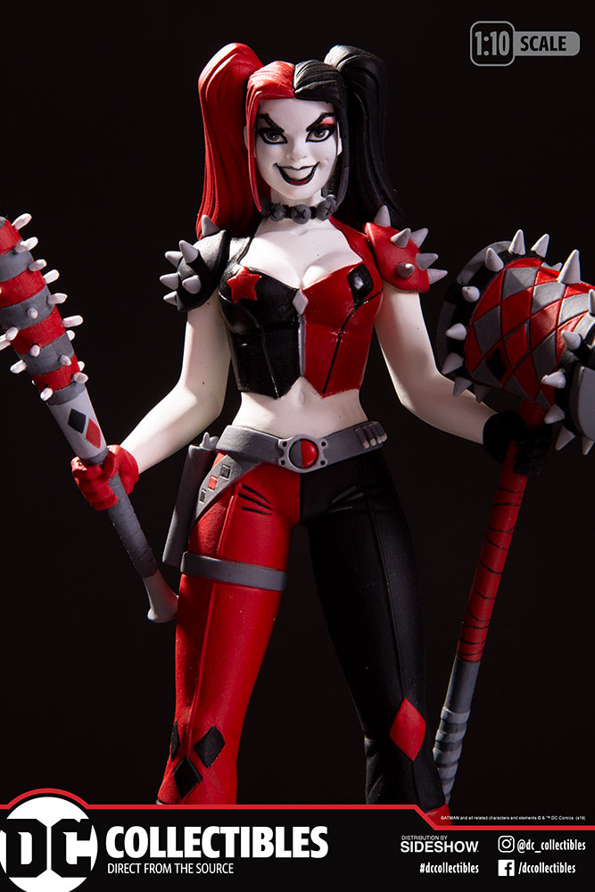 harley quinn red black and white statue